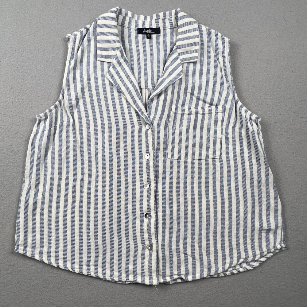 Angels Forever Young Striped‎ Sleeveless Top Womens L Linen Blend Casual Summer
